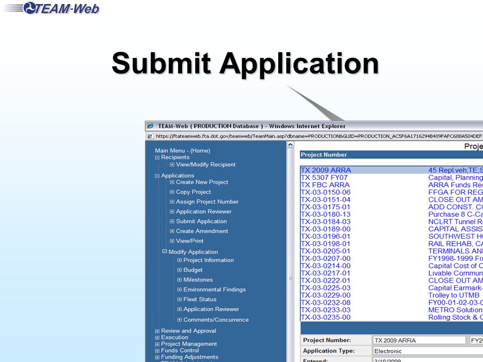 FTA Office of Program Management 24 Submit Application