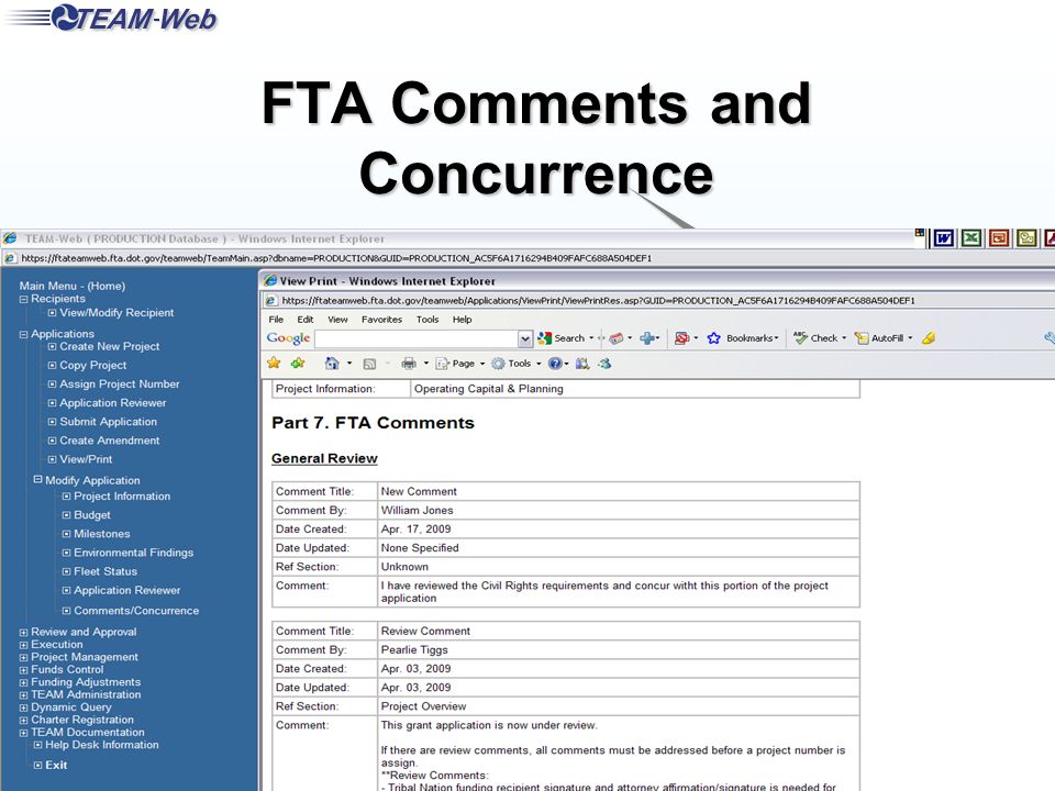 FTA Office of Program Management 26 FTA Comments and Concurrence
