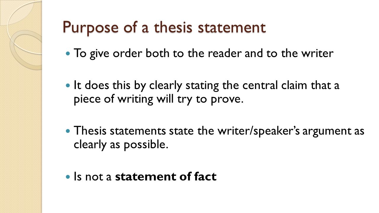 purpose of a thesis in a speech