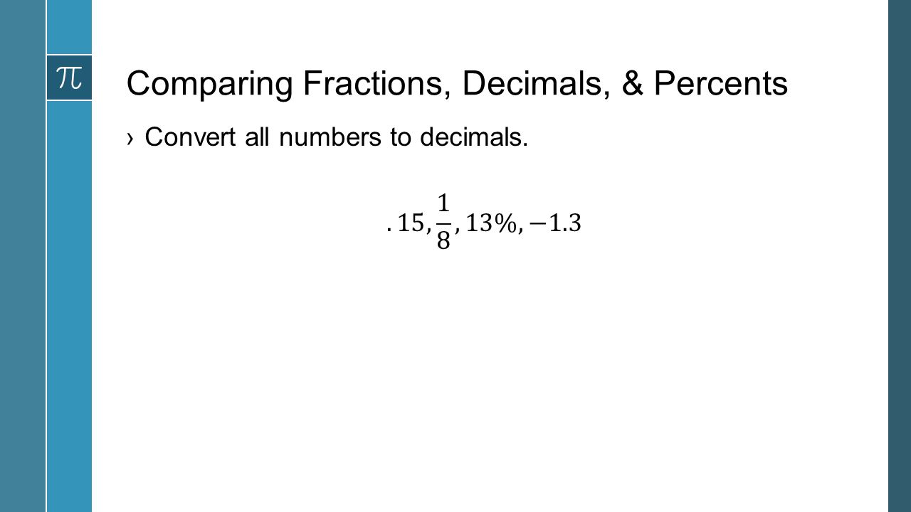 Comparing Fractions, Decimals, & Percents
