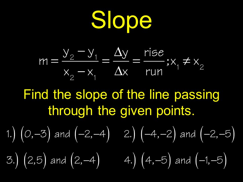 Slope Find the slope of the line passing through the given points.