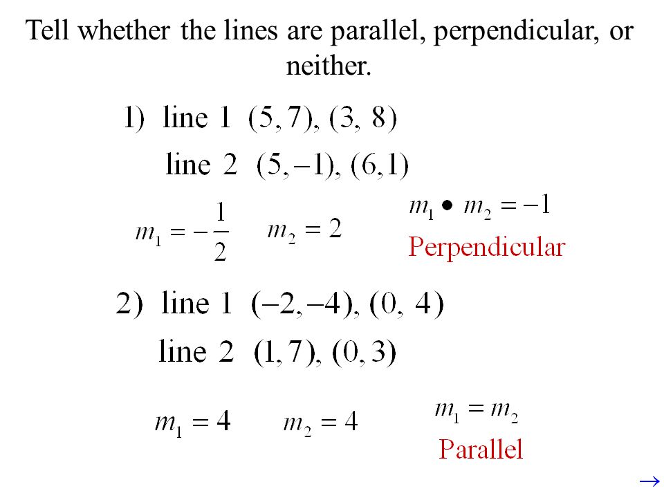 Tell whether the lines are parallel, perpendicular, or neither.