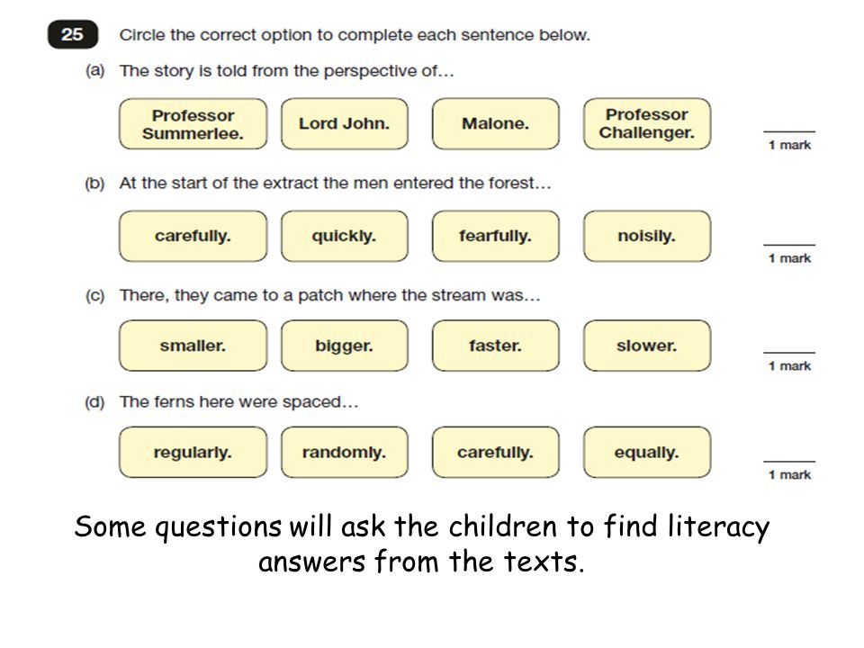 Some questions will ask the children to find literacy answers from the texts.