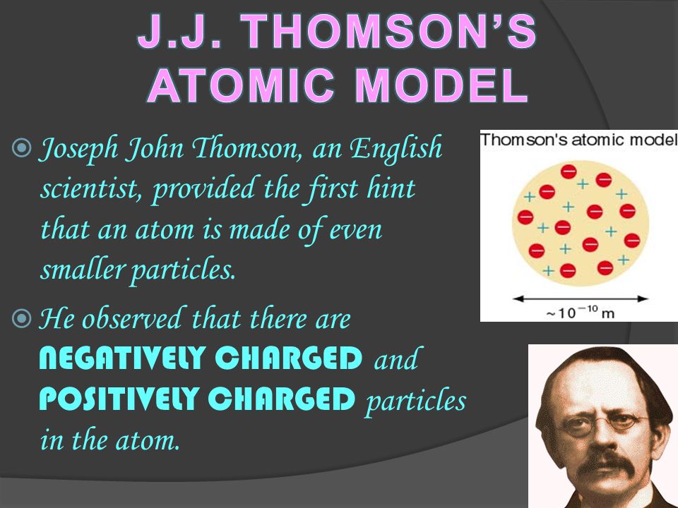 Joseph John Thomson, an English scientist, provided the first hint that an atom is made of even smaller particles.  He observed that there are NEGATIVELY. - ppt download