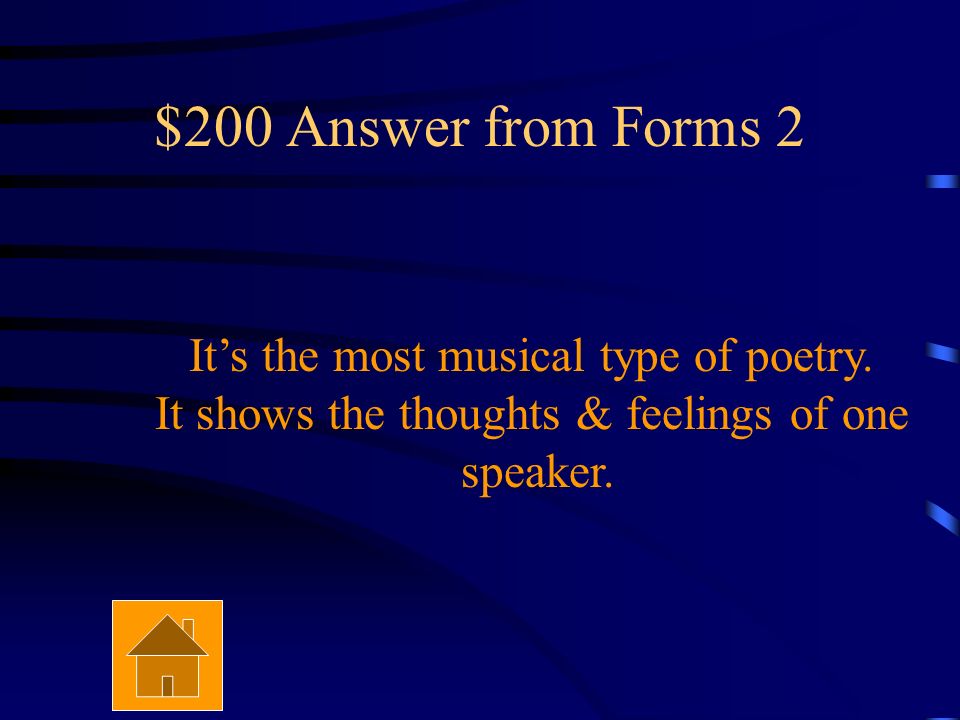 $200 Question from Forms 2 What is lyric poetry