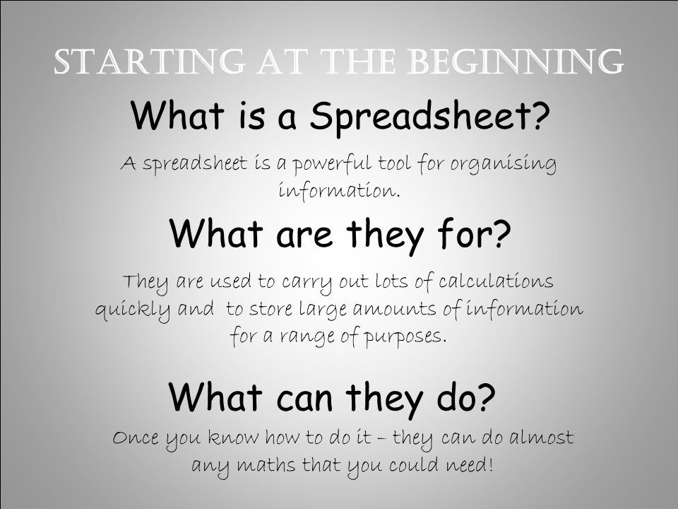 miss spiers introduction to spreadsheets i know what a