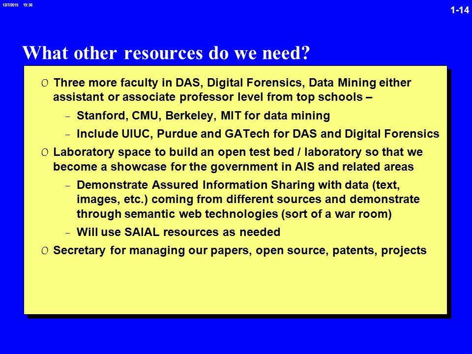 /7/ :36 What other resources do we need.