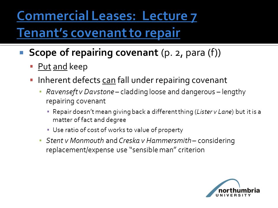  Scope of repairing covenant (p.
