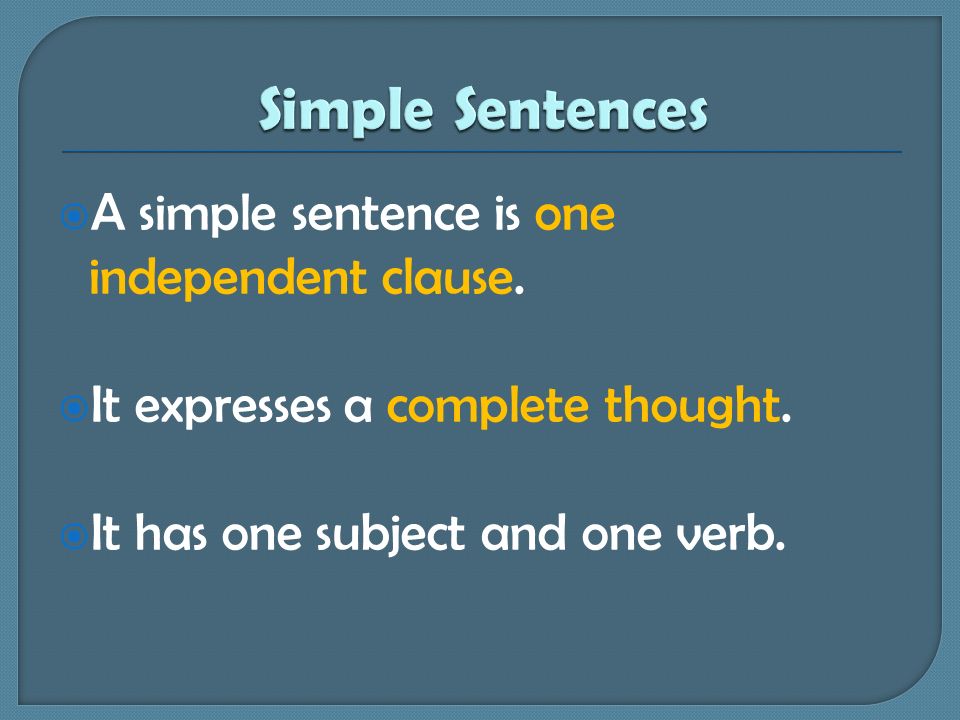  A simple sentence is one independent clause.  It expresses a complete thought.