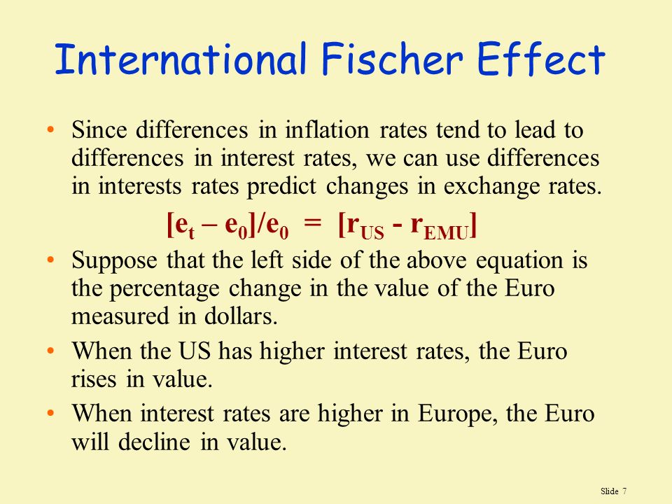 Slide 1 International Parity Conditions Endix 6a Exchange Rates Slide 7 International Fischer Effect Since Differences In Inflation Rates Tend To Lead