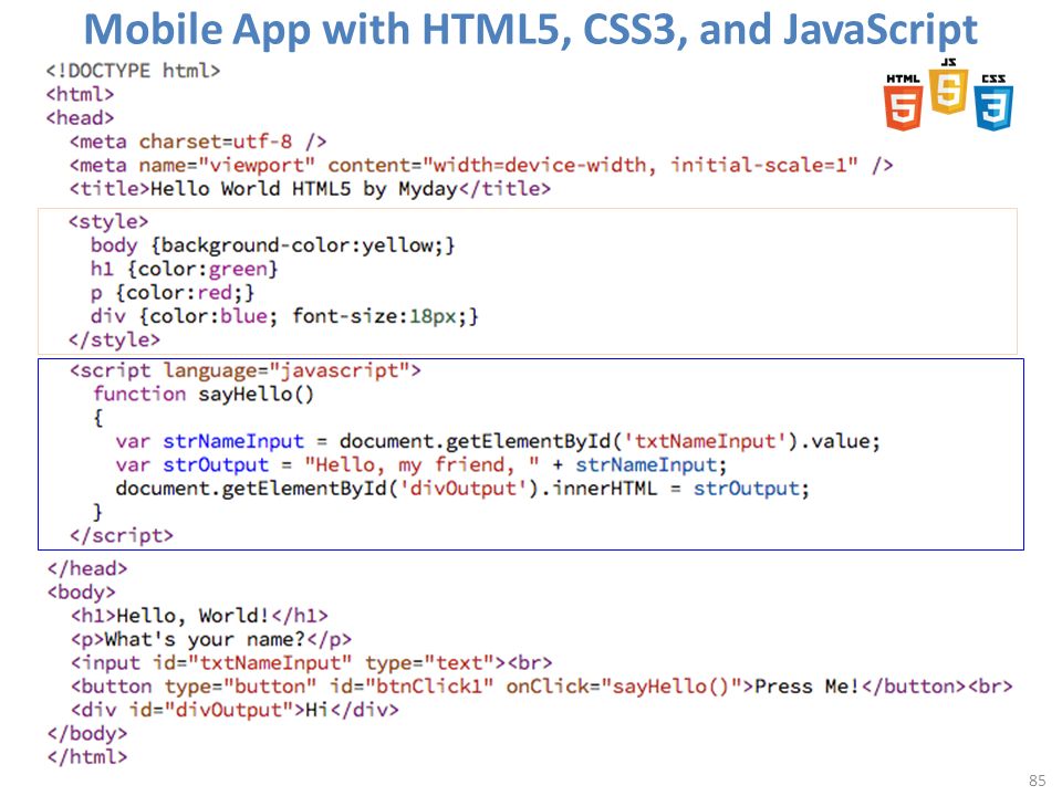 Mobile App with HTML5, CSS3, and JavaScript 85