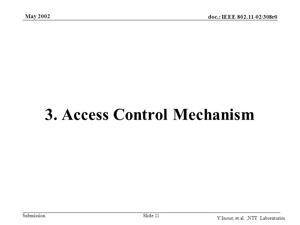doc.: IEEE /308r0 Submission May 2002 Y Inoue, et.al.,NTT Laboratories Slide 11 3.