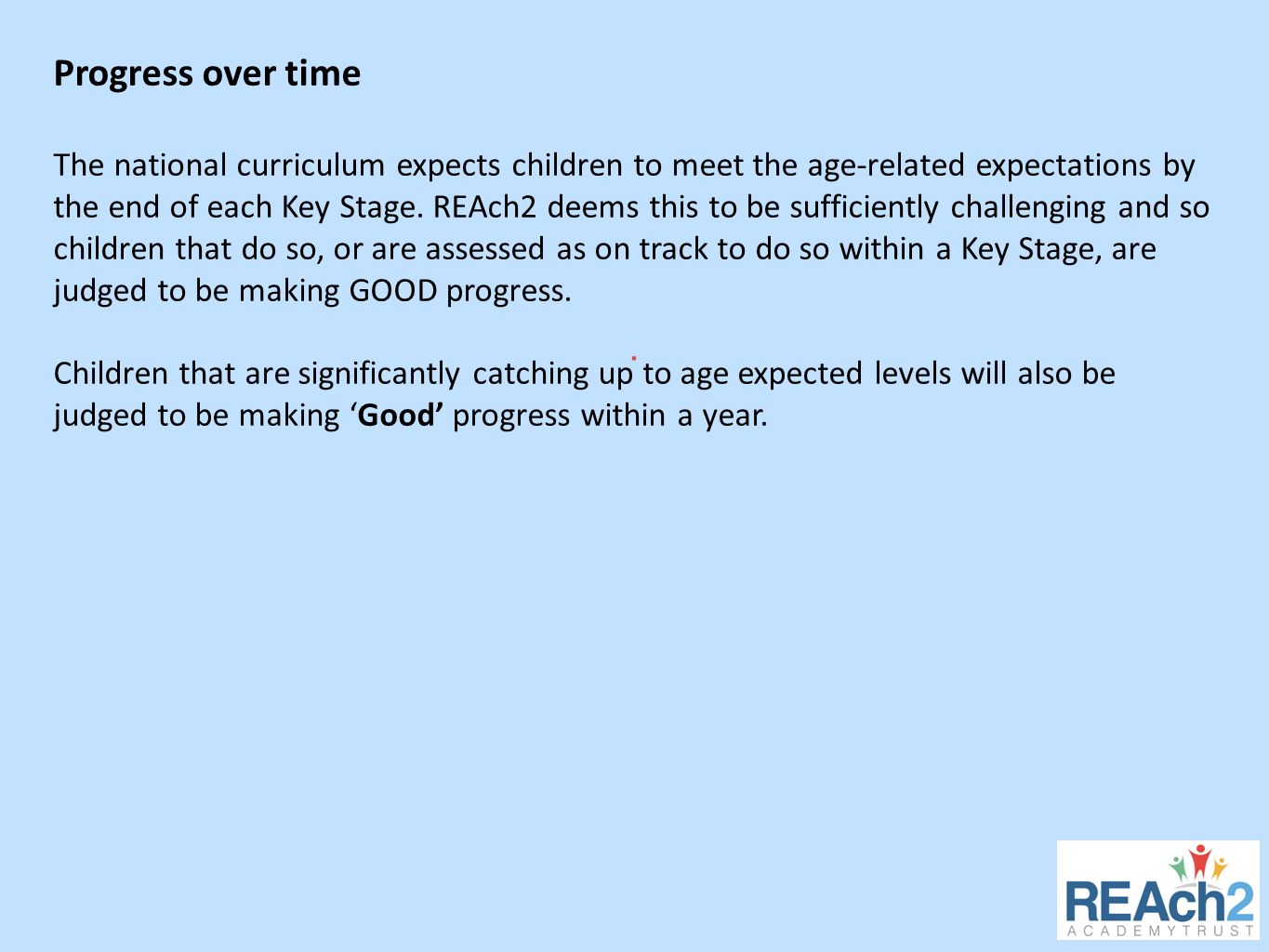 Progress over time The national curriculum expects children to meet the age-related expectations by the end of each Key Stage.