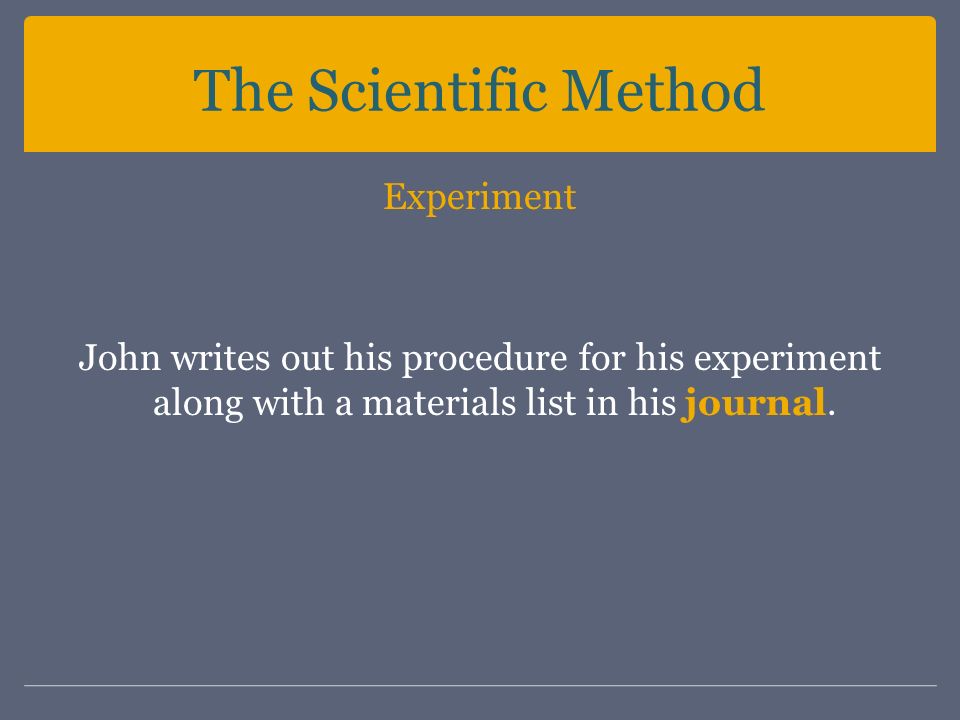 The Scientific Method Experiment John writes out his procedure for his experiment along with a materials list in his journal.