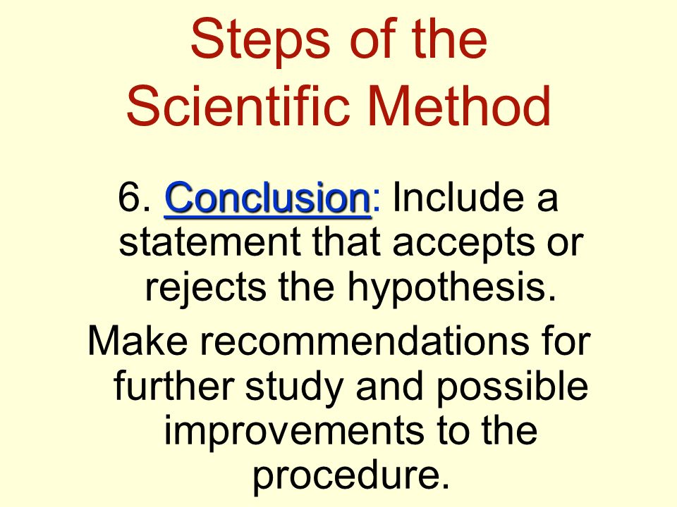 Steps of the Scientific Method Conclusion 6.