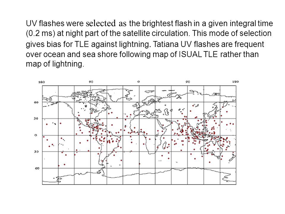 UV flashes were selected as the brightest flash in a given integral time (0.2 ms) at night part of the satellite circulation.