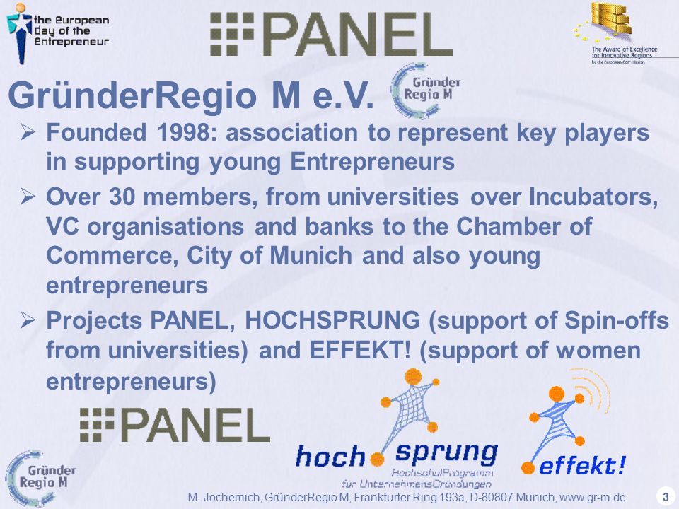 1M. Jochemich, GründerRegio M, Frankfurter Ring 193a, D Munich, The Region  of Sofia as an Associated Member of the PANEL Network Talk. - ppt download