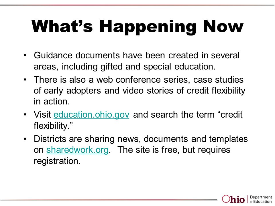 What’s Happening Now Guidance documents have been created in several areas, including gifted and special education.