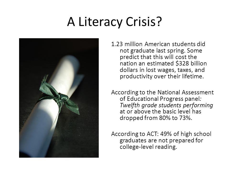 A Literacy Crisis million American students did not graduate last spring.
