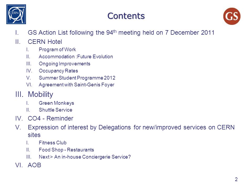 Igs Action List Following The 94 Th Meeting Held On 7 December 2011