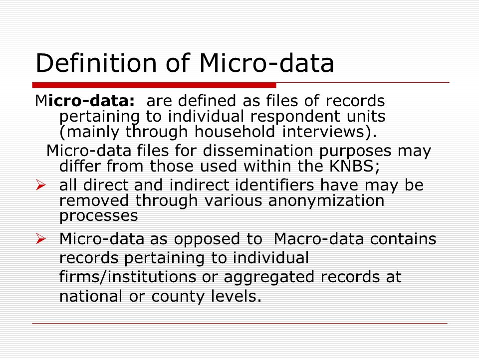OVERVIEW OF ARCHIVING OF MICRODATA SILAS M. MULWA Kenya National Bureau of  Statistics United Nations Regional Seminar on Census Data Archiving for  Africa. - ppt download