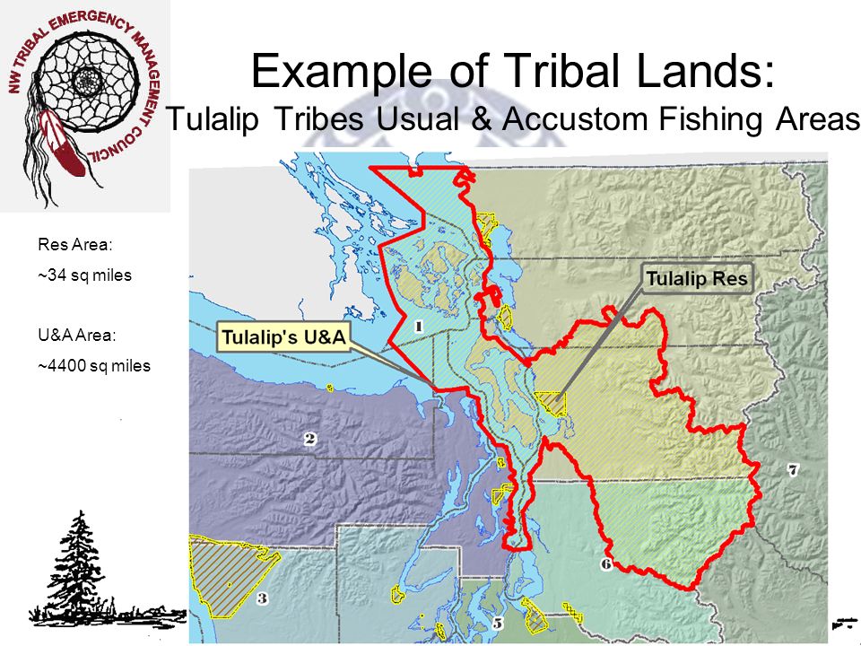 Example of Tribal Lands: Tulalip Tribes Usual & Accustom Fishing Areas Res Area: ~34 sq miles U&A Area: ~4400 sq miles