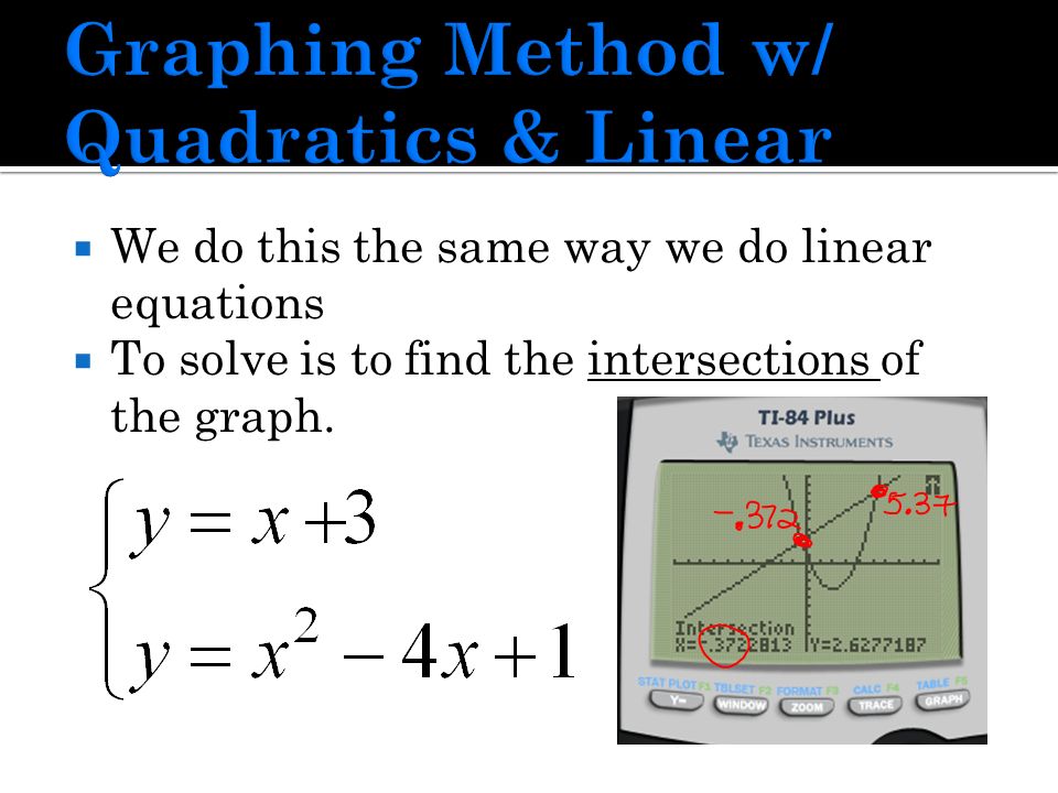  We do this the same way we do linear equations  To solve is to find the intersections of the graph.