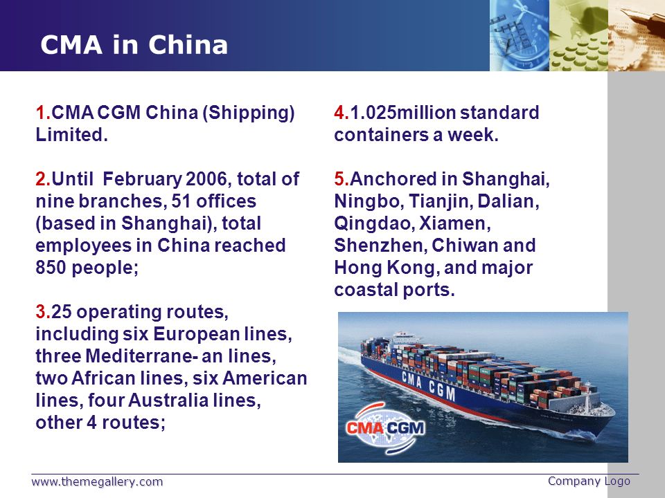 Company Logo CMA in China 1.CMA CGM China (Shipping) Limited.