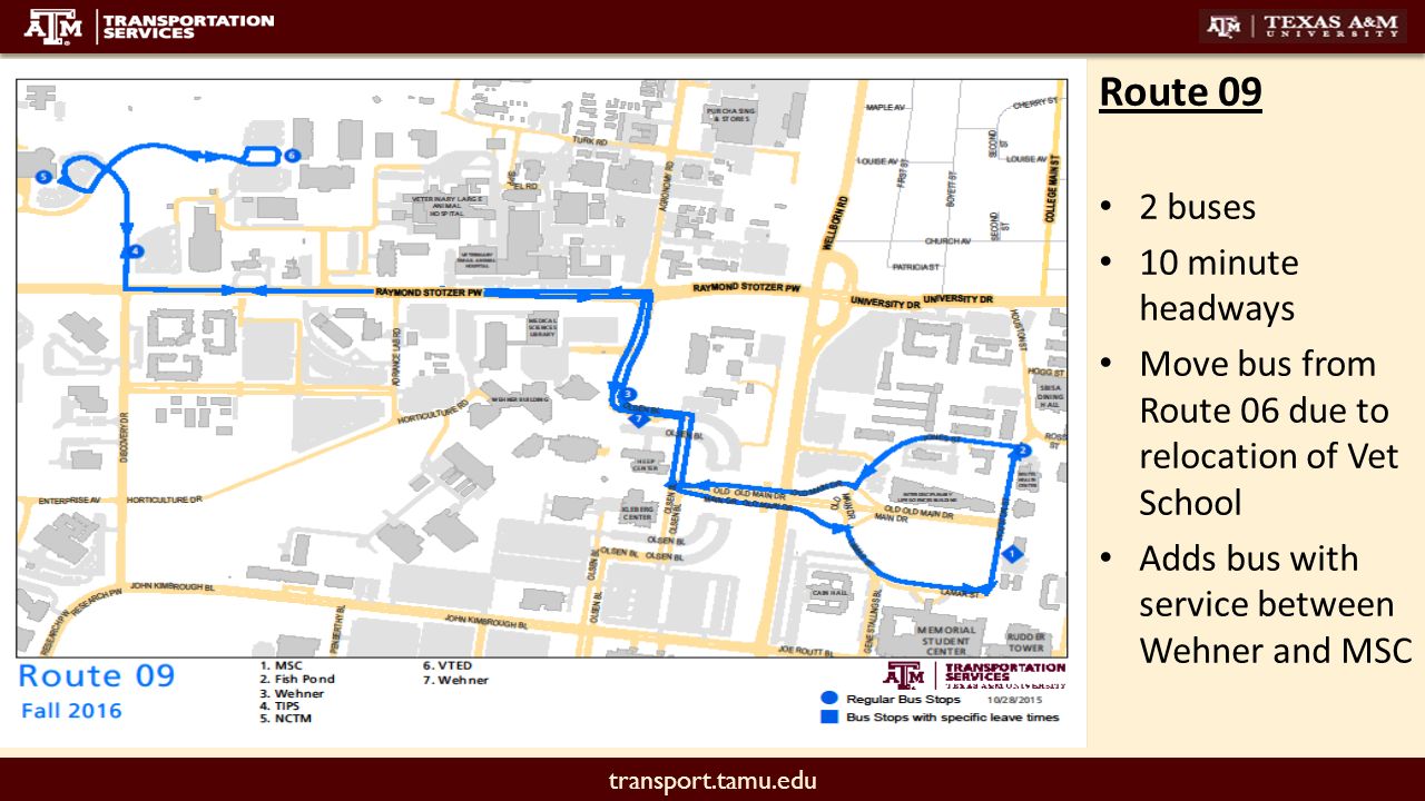 transport.tamu.edu fall 2016 proposed route changes. - ppt download
