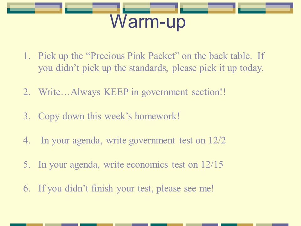 Warm-up 1.Pick up the Precious Pink Packet on the back table.