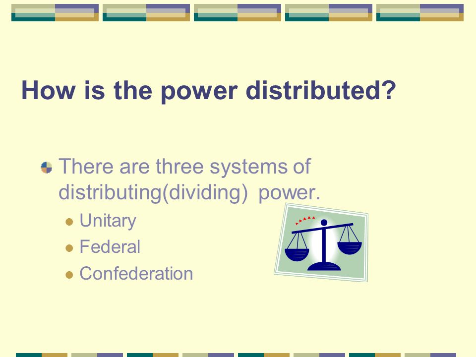 How is the power distributed. There are three systems of distributing(dividing) power.