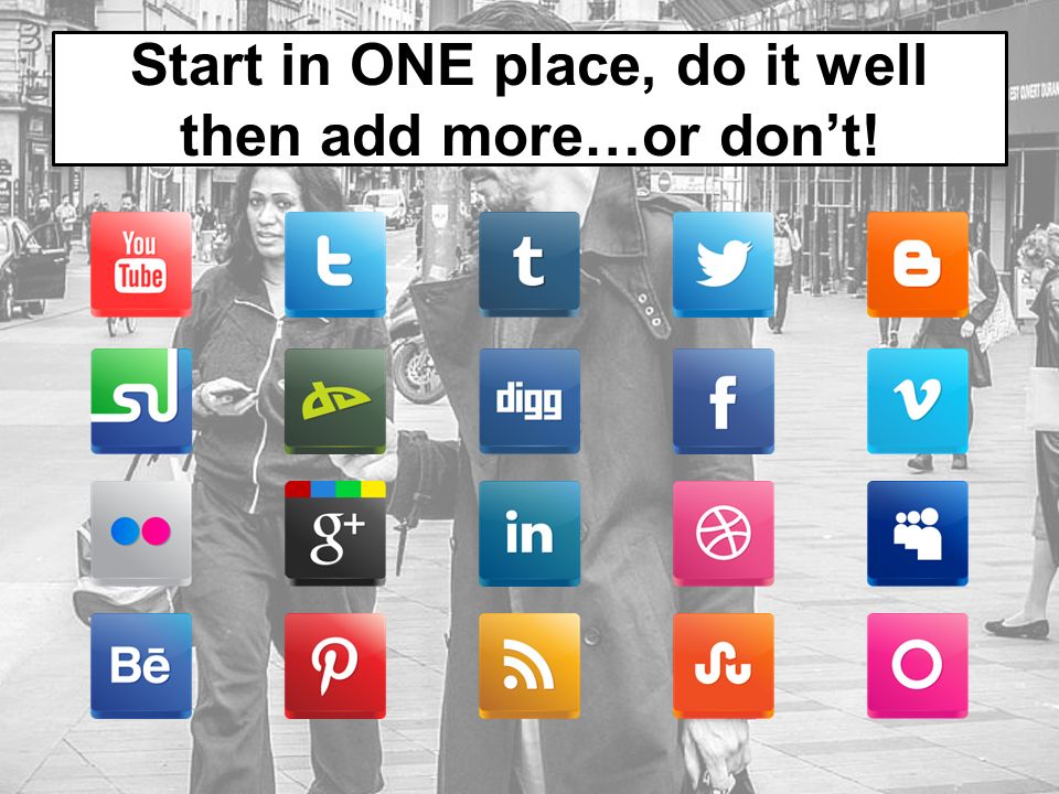 Start in ONE place, do it well then add more…or don’t!