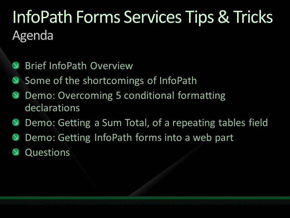 eric harlan principal architect sogeti usa session code ofc ppt infopath conditional formatting