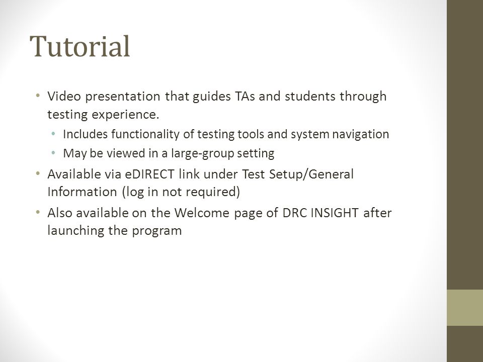 Tutorial Video presentation that guides TAs and students through testing experience.