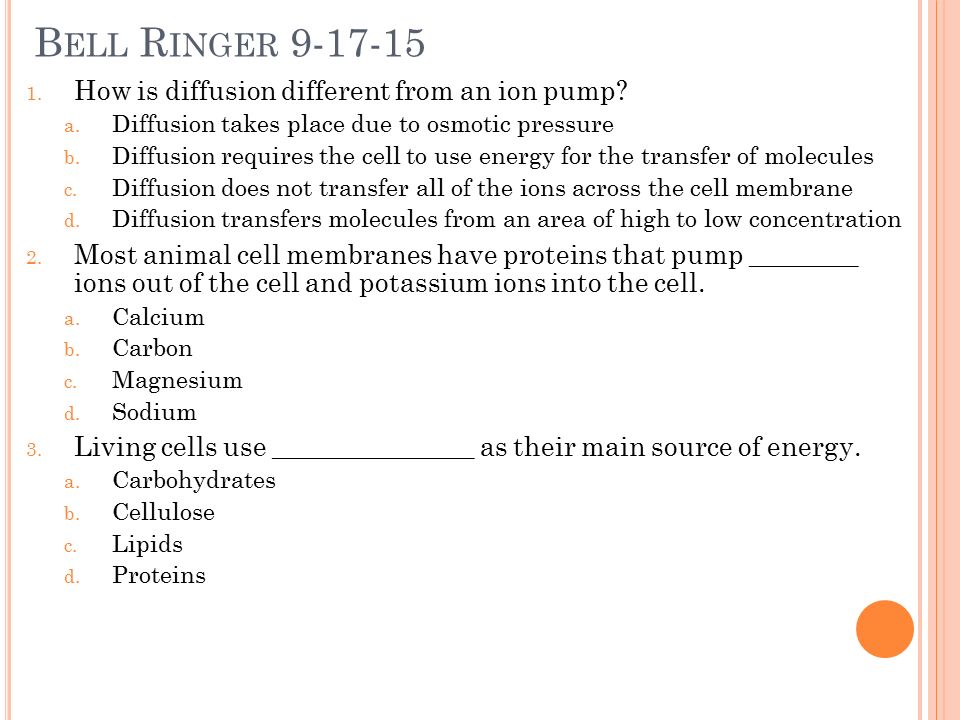B ELL R INGER How is diffusion different from an ion pump.
