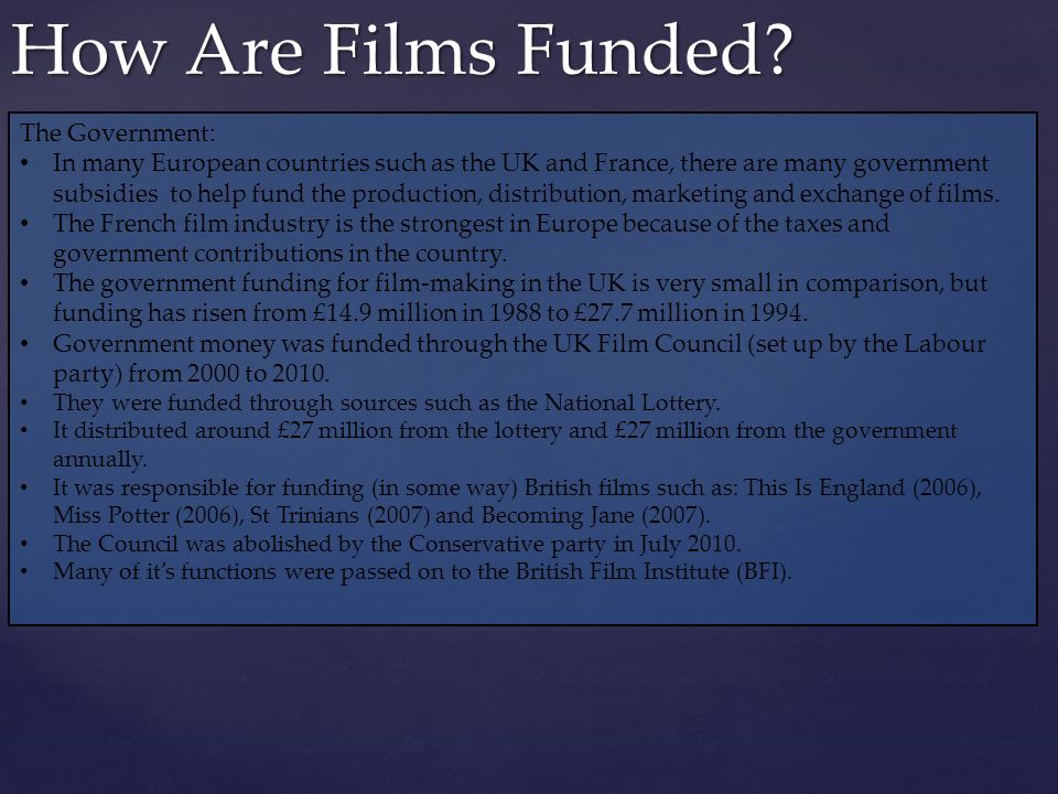 How Are Films Funded.