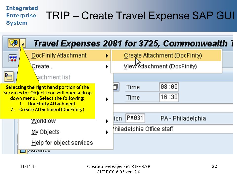 integrated enterprise system 11 1 11create travel expense trip sap