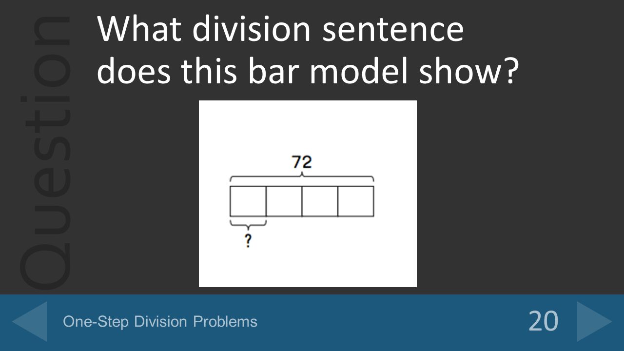 Question What division sentence does this bar model show 20 One-Step Division Problems