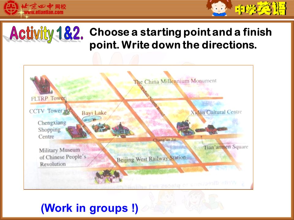 Choose a starting point and a finish point. Write down the directions. (Work in groups !)