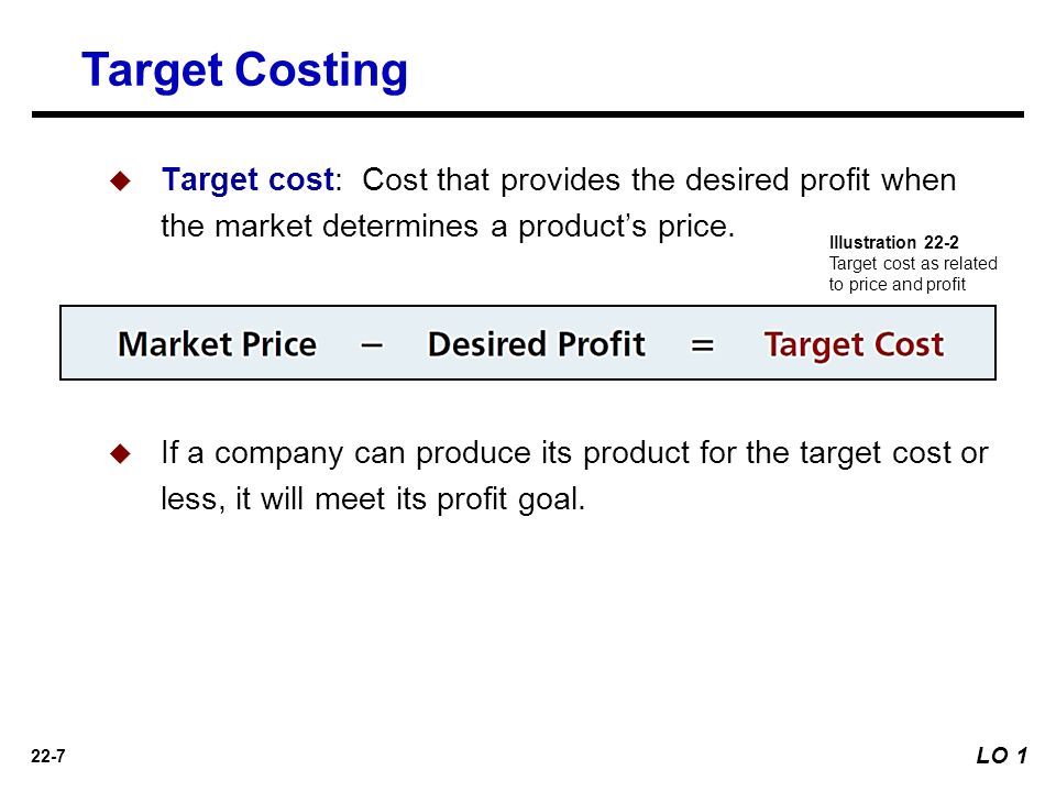 Learning Objectives Compute a target cost when the market determines a  product price. 1 Compute a target selling price using cost-plus pricing. -  ppt download