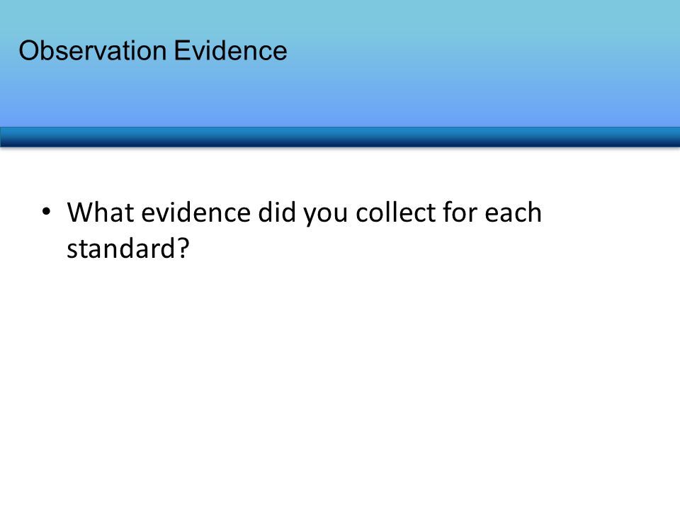 What evidence did you collect for each standard Observation Evidence