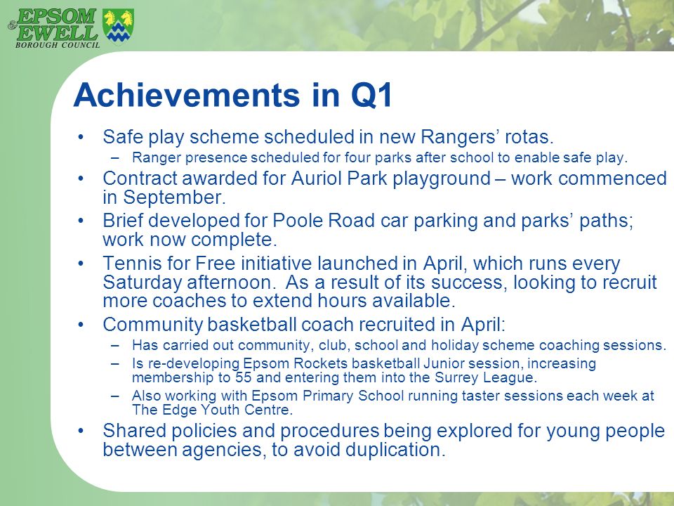 Achievements in Q1 Safe play scheme scheduled in new Rangers’ rotas.