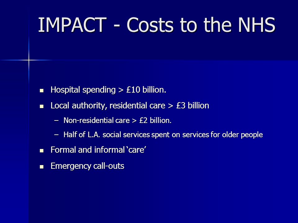 IMPACT - Costs to the NHS Hospital spending > £10 billion.