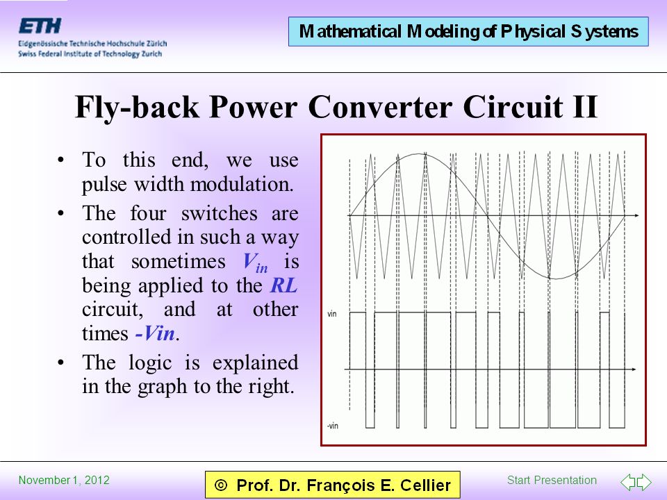 Start Presentation November 1, 2012 Fly-back Power Converter Circuit II To this end, we use pulse width modulation.