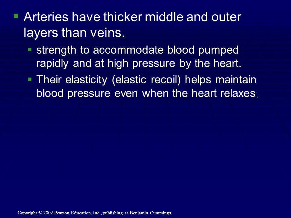   Arteries have thicker middle and outer layers than veins.