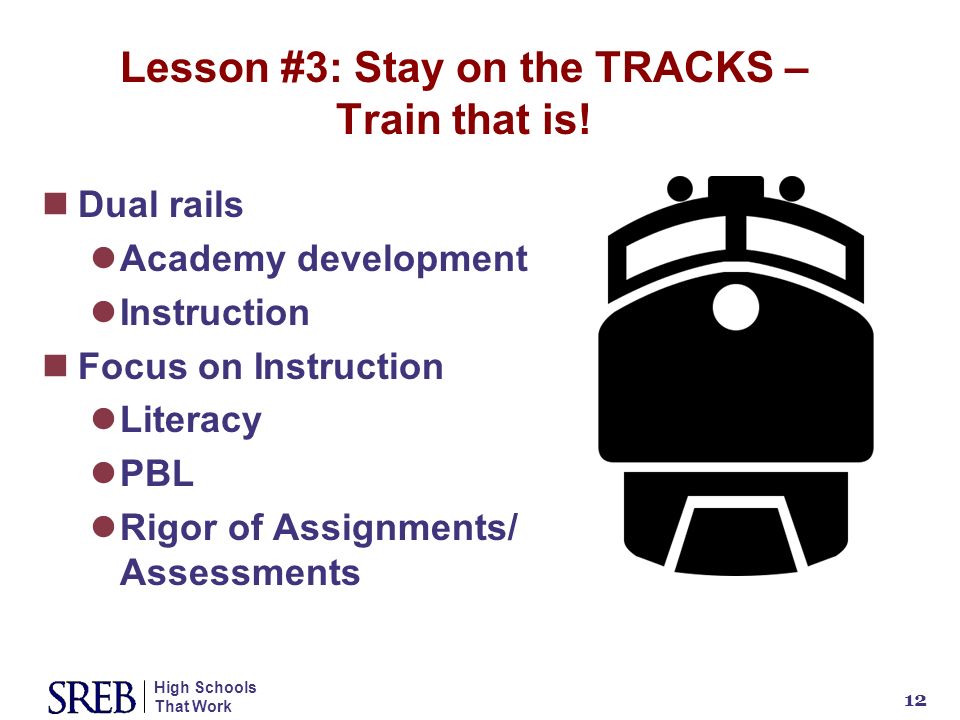 High Schools That Work 12 Lesson #3: Stay on the TRACKS – Train that is.