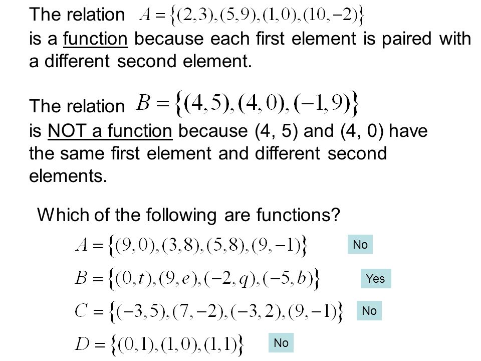 Functions 3.3 is a function because each first element is paired with a ...