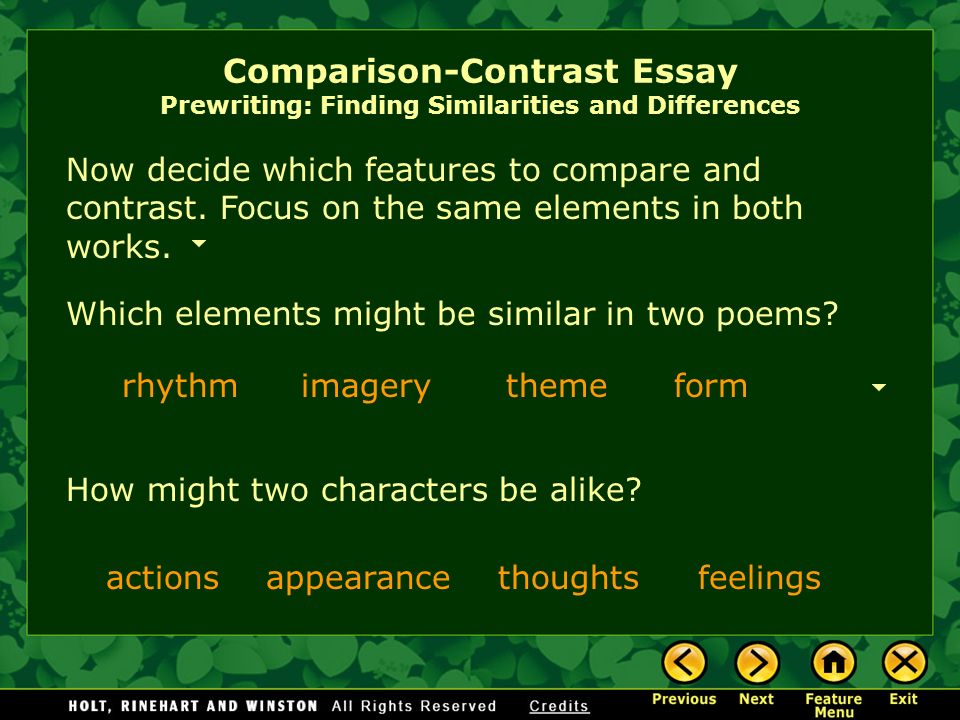 which two elements are being compared in the essay