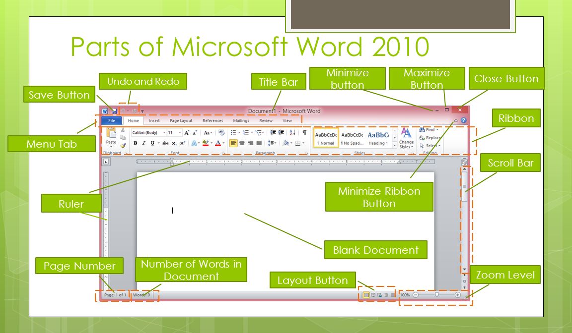 parts of ms word