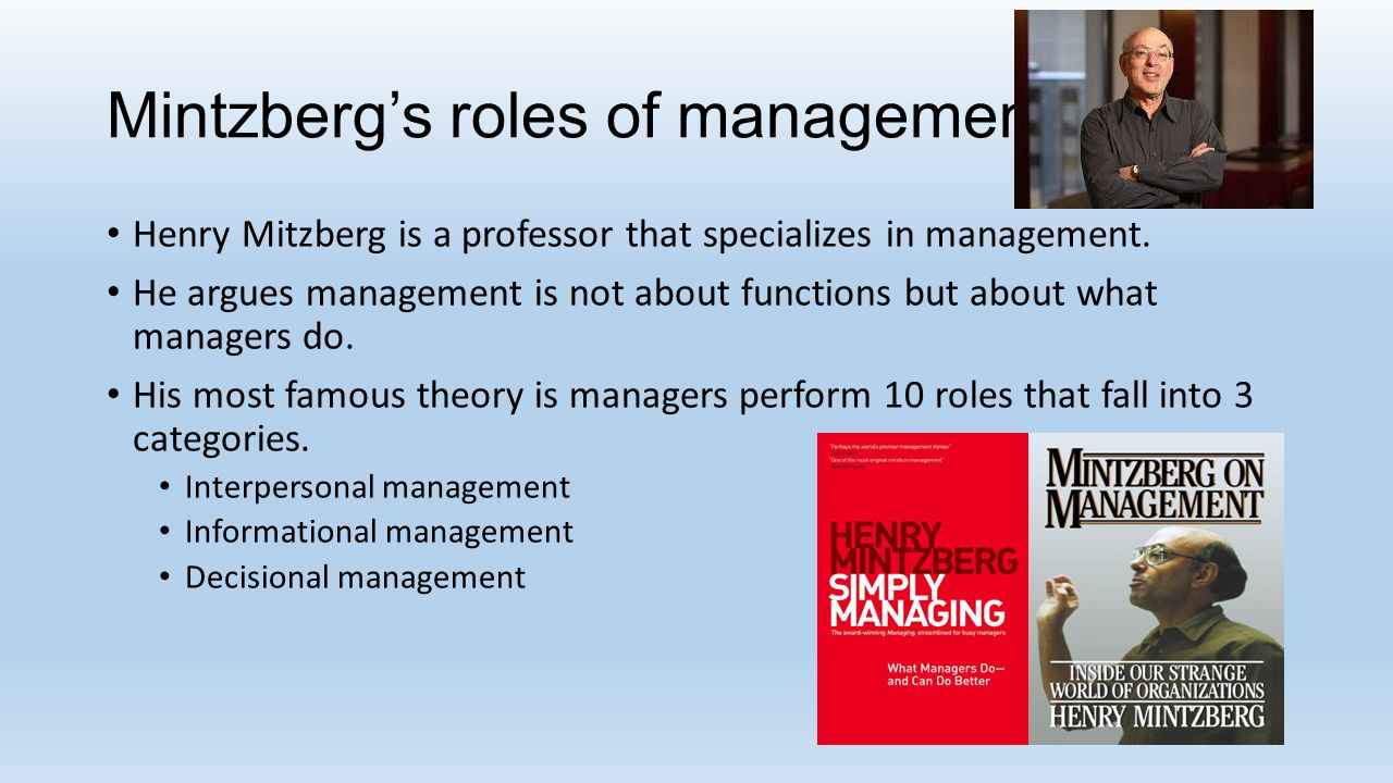 14 Mintzberg's roles of management ...